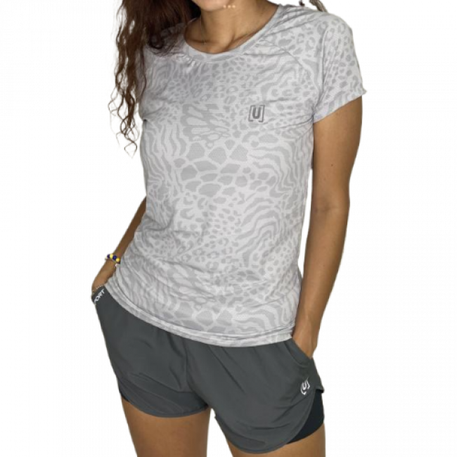 REMERA U SPORT BASICA GRIS ANIMAL PRINT